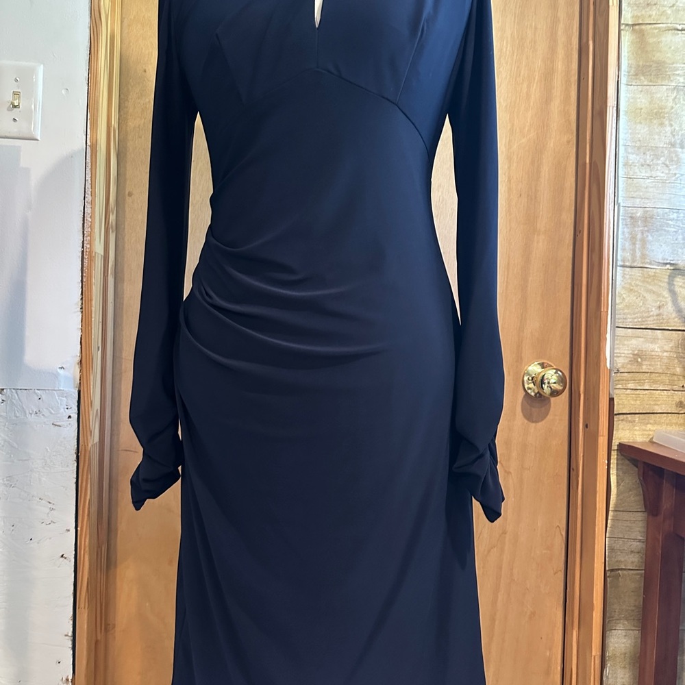 Elegant Navy Blue Long Sleeve Dress